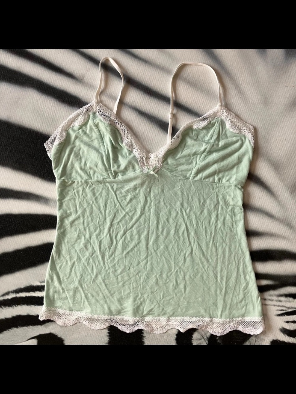 Vintage Victoria's Secret Lace Trim Cami Adjustable Strap Mint Tank Size Large